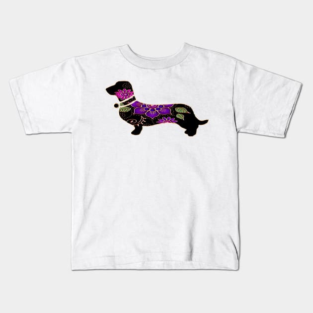 Floral Dachshund Kids T-Shirt by m2inspiration